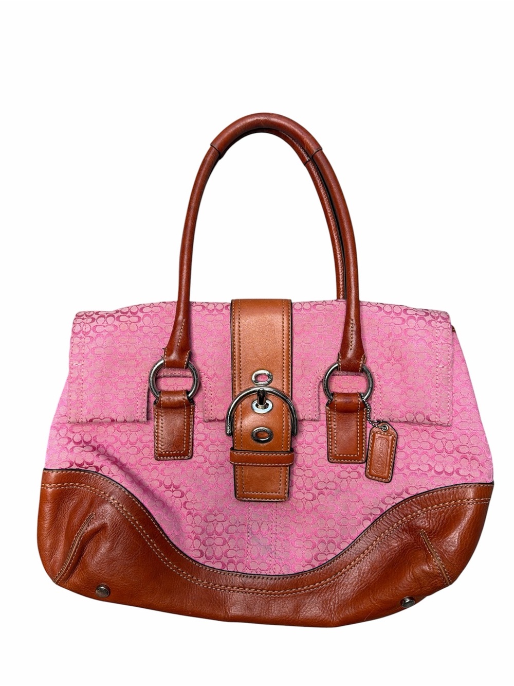 Vintage Coach F10929 Pink Signature Jacquard Leather Y2K Satchel Bag